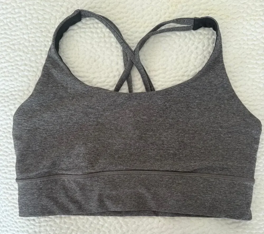 lululemon Energy Longline Bra Medium Support Heathered Black Size 10